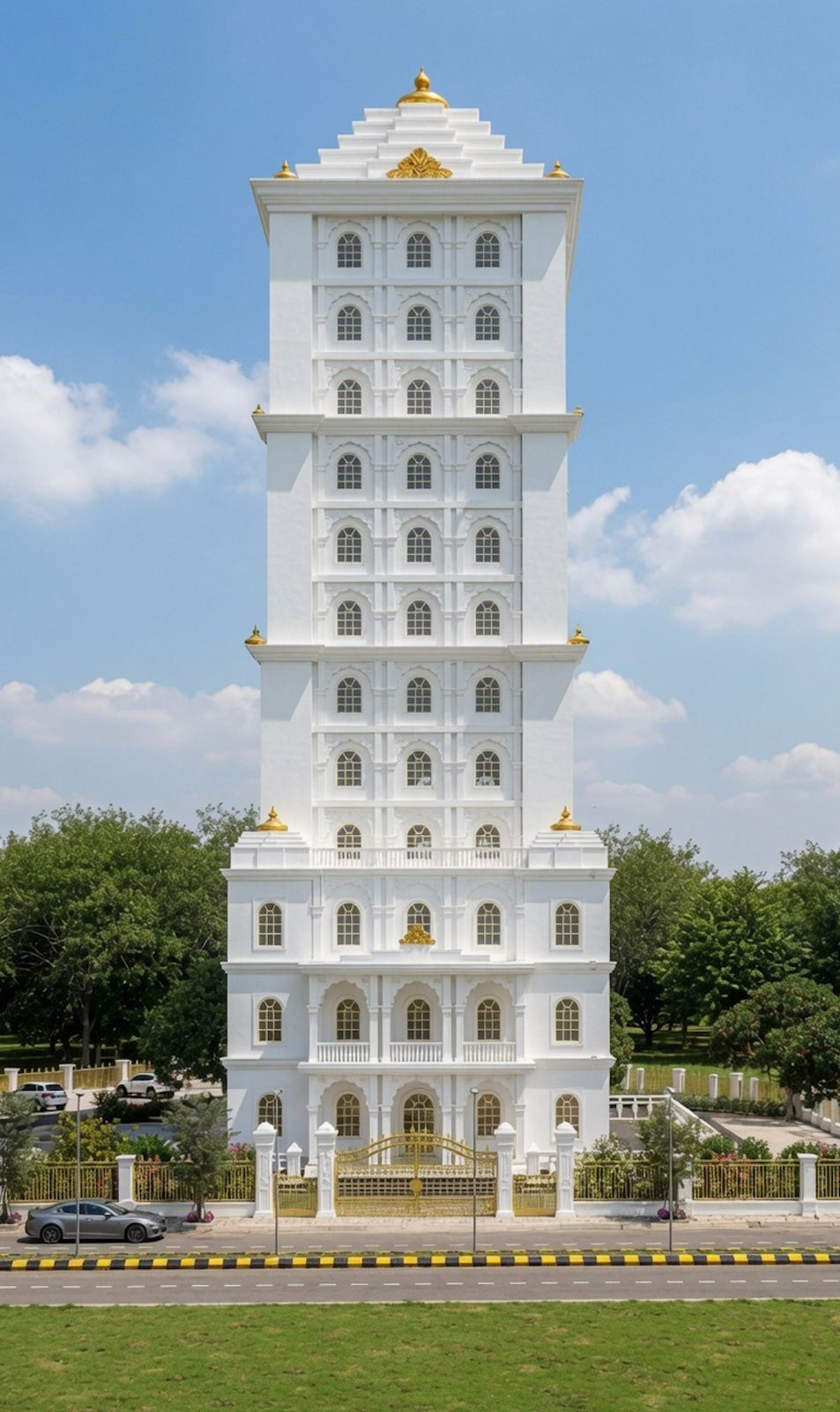 Completed white heritage tower with golden accents delivered by Sempersol